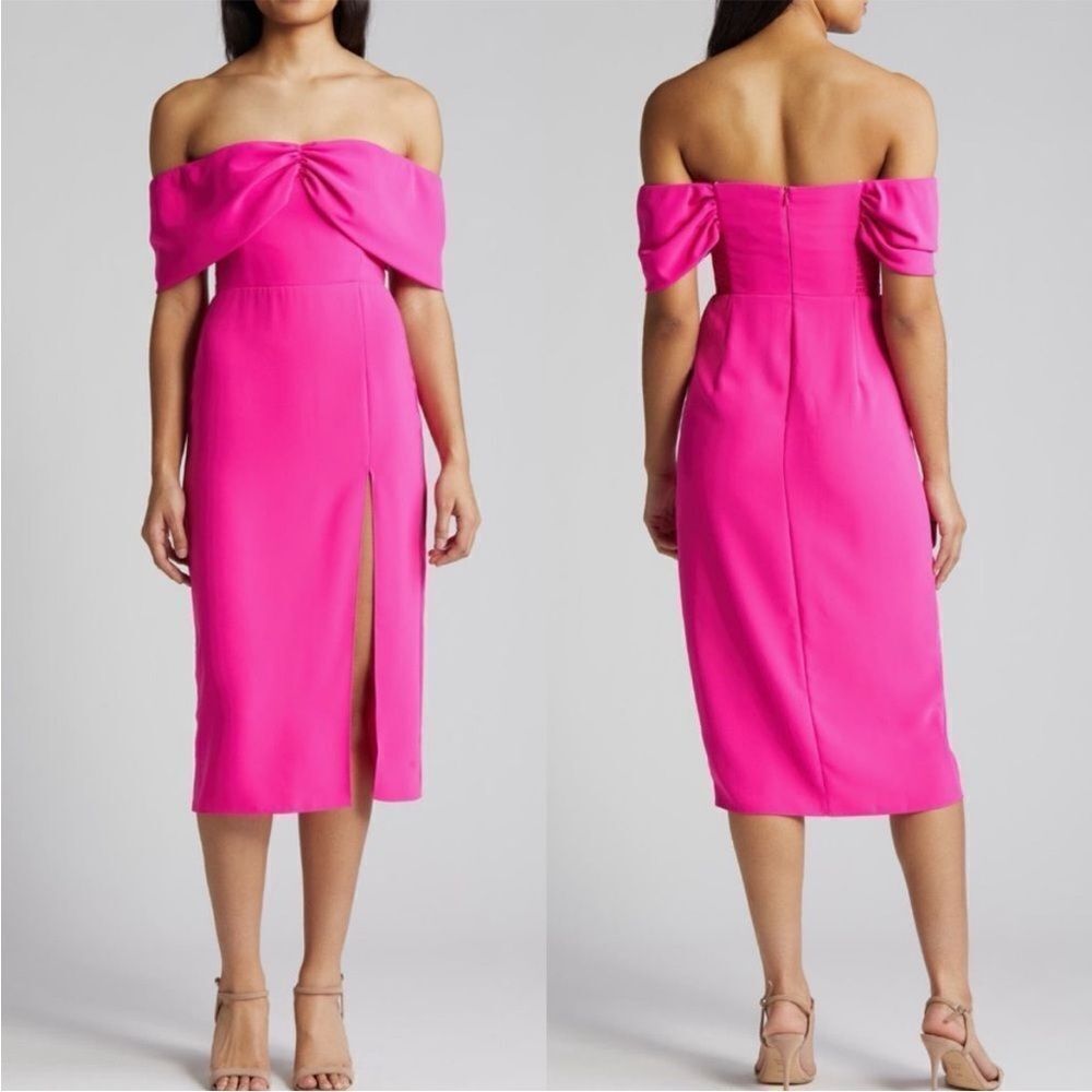 Amanda Uprichard Darien Off the Shoulder Cocktail Dress Hot Pink NWT $298